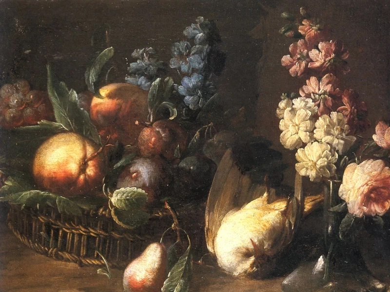 1680-		Candido Vitali - Natura morta con fiori, frutta e una colomba - Castenaso, Bologna